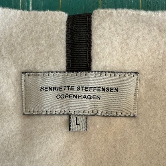 Henriette Steffensen Copenhagen Women Cream Gray Cardigan Duster sz Large - Picture 3 of 5